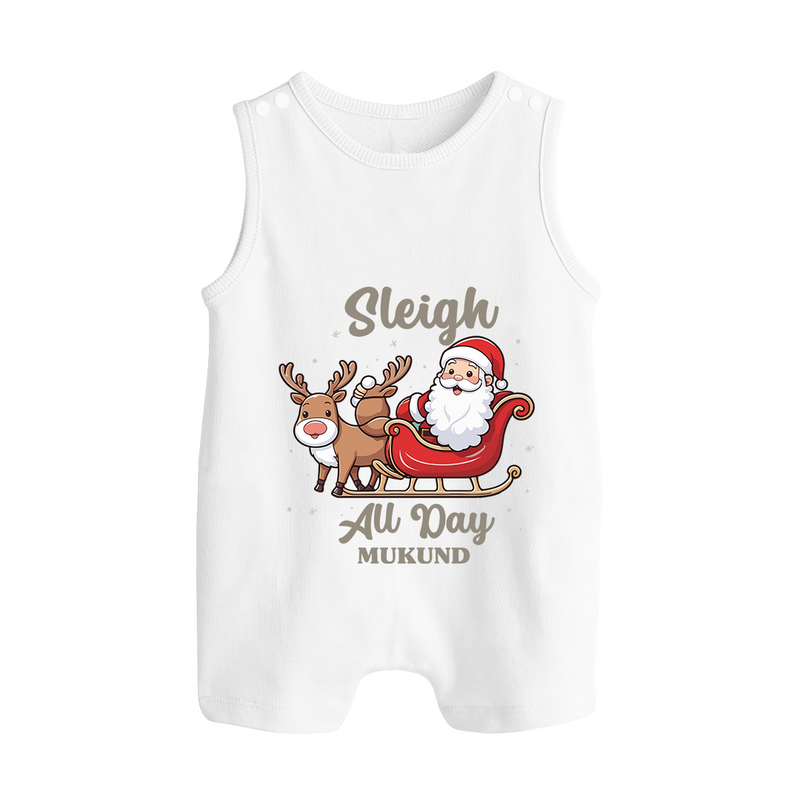 Sleigh All Day - Santa & Reindeer – Personalized   Romper Suit - WHITE - 0 - 5 Months Old (Chest 18")
