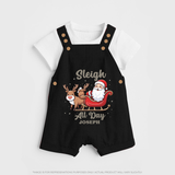 "Sleigh All Day " - Christmas Themed Kids Dungaree Set With Customized name - BLACK - 0 - 5 Months Old (Chest 18")