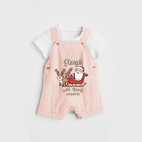 "Sleigh All Day " - Christmas Themed Kids Dungaree Set With Customized name - PEACH - 0 - 5 Months Old (Chest 18")