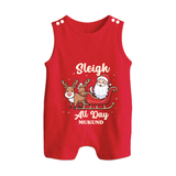 Sleigh All Day - Santa & Reindeer – Personalized   Romper Suit - RED - 0 - 5 Months Old (Chest 18")