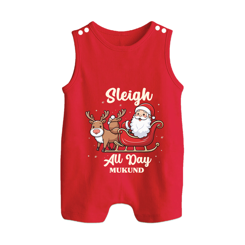 Sleigh All Day - Santa & Reindeer – Personalized   Romper Suit - RED - 0 - 5 Months Old (Chest 18")