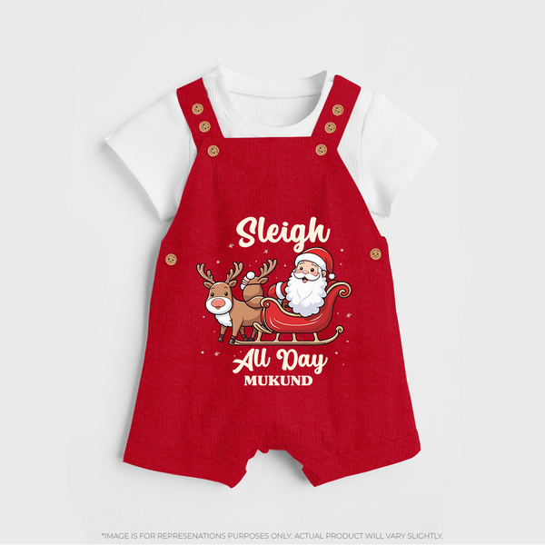 Sleigh All Day - Santa & Reindeer – Personalized   Dungaree - RED - 0 - 5 Months Old (Chest 18")