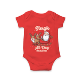 Sleigh All Day - Santa & Reindeer – Personalized Baby Romper - RED - New Born (Chest 14")