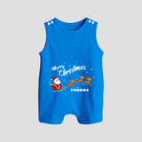 "Christmas Celebration" - Christmas Themed Button Romper With Customized name - ROYAL BLUE - 0 - 5 Months Old (Chest 18")