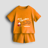 "Christmas Celebration" - Christmas Themed Kids Co-ord Set With Customized name - TANGERINE - 0-5 months old  (Chest 18")