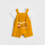 "Christmas Celebration" - Christmas Themed Kids Dungaree Set With Customized name - CHROME YELLOW - 0 - 5 Months Old (Chest 18")