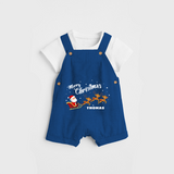 "Christmas Celebration" - Christmas Themed Kids Dungaree Set With Customized name - COBALT BLUE - 0 - 5 Months Old (Chest 18")