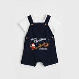 "Christmas Celebration" - Christmas Themed Kids Dungaree Set With Customized name - NAVY BLUE - 0 - 5 Months Old (Chest 18")