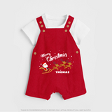 "Christmas Celebration" - Christmas Themed Kids Dungaree Set With Customized name - RED - 0 - 5 Months Old (Chest 18")