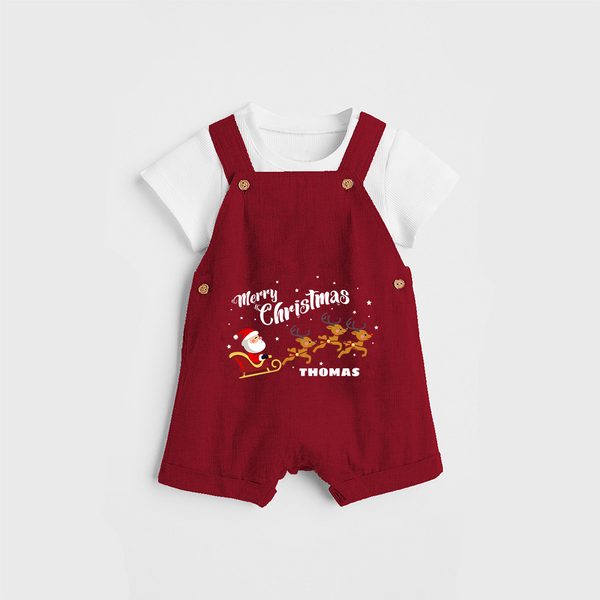 "Christmas Celebration" - Christmas Themed Kids Dungaree Set With Customized name - RED - 0 - 5 Months Old (Chest 18")