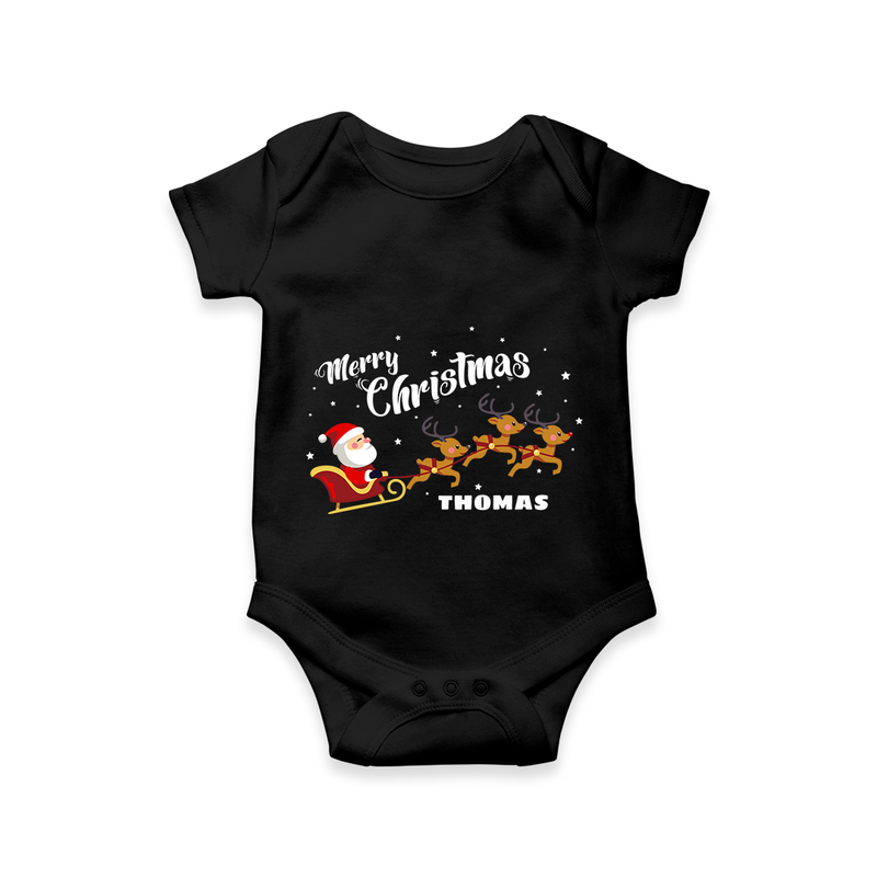 "Christmas Celebration" - Christmas Themed Kids Romper With Customized name - BLACK - 0 - 3 Months Old (Chest 16")