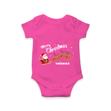 "Christmas Celebration" - Christmas Themed Kids Romper With Customized name - HOT PINK - 0 - 3 Months Old (Chest 16")