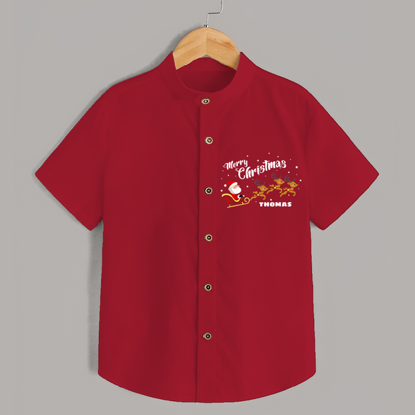 "Christmas Celebration" - Christmas Themed Kids Shirt With Customized name - RED - 0 - 6 Months Old (Chest 23")