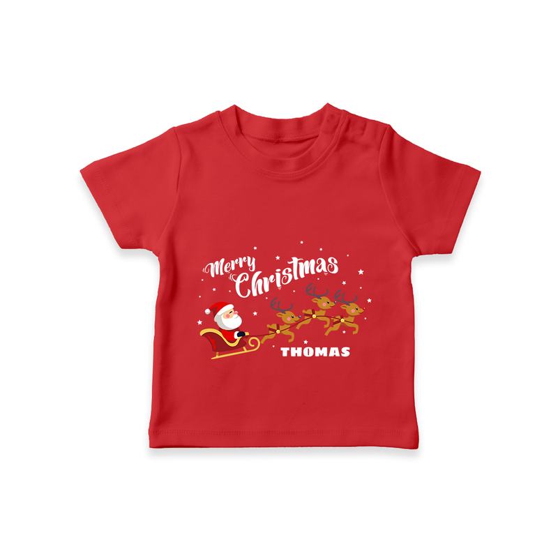 "Christmas Celebration" - Christmas Themed Kids T-Shirt With Customized name - RED - 0-5 Months Old (Chest 17")