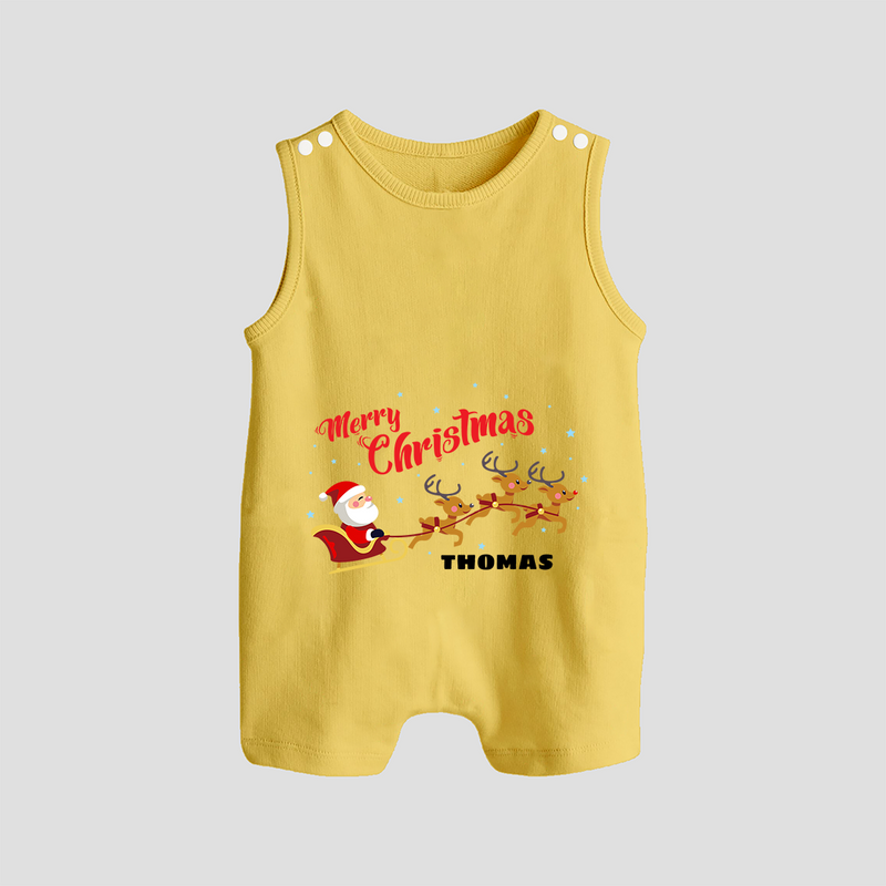 "Christmas Celebration" - Christmas Themed Romper Suit With Customized name - PASTEL YELLOW - 0 - 5 Months Old (Chest 18")