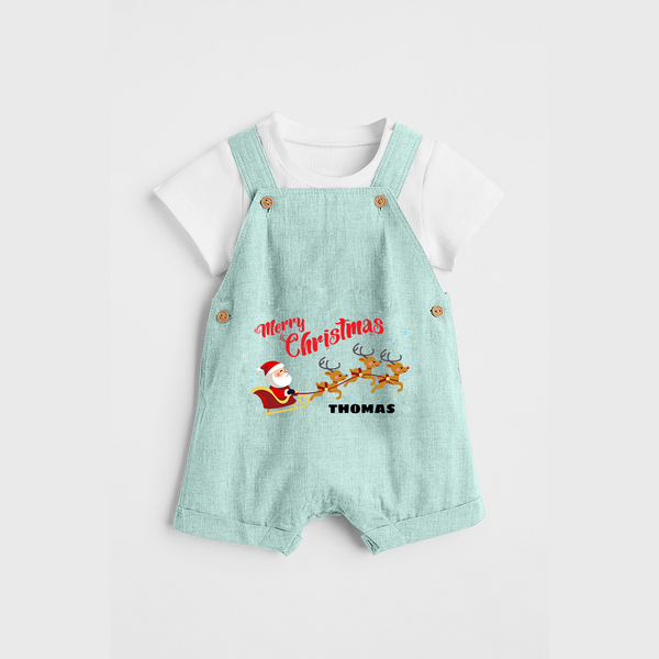 "Christmas Celebration" - Christmas Themed Kids Dungaree Set With Customized name - ARCTIC BLUE - 0 - 5 Months Old (Chest 18")