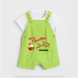 "Christmas Celebration" - Christmas Themed Kids Dungaree Set With Customized name - GREEN - 0 - 5 Months Old (Chest 18")