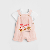 "Christmas Celebration" - Christmas Themed Kids Dungaree Set With Customized name - PEACH - 0 - 5 Months Old (Chest 18")