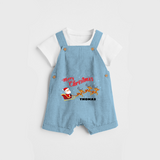 "Christmas Celebration" - Christmas Themed Kids Dungaree Set With Customized name - SKY BLUE - 0 - 5 Months Old (Chest 18")