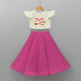 "Christmas Celebration" - Christmas Themed Kids Crop Top And Skirt With Customized name - FUSCHIA - 6 - 9 Months Old (Chest 20" , Frock Waist 20")