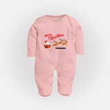 "Christmas Celebration" - Christmas Themed Baby Sleep Suit With Customized name - BABY PINK - New Born (Chest 7.5")