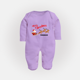 "Christmas Celebration" - Christmas Themed Baby Sleep Suit With Customized name - LILAC - New Born (Chest 7.5")