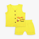 "Christmas Celebration" - Christmas Themed Kids Jabla Set With Customized name - YELLOW - 0 - 3 Months Old (Chest 9.8")