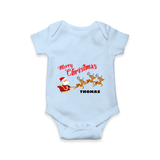 "Christmas Celebration" - Christmas Themed Kids Romper With Customized name - BABY BLUE - 0 - 3 Months Old (Chest 16")