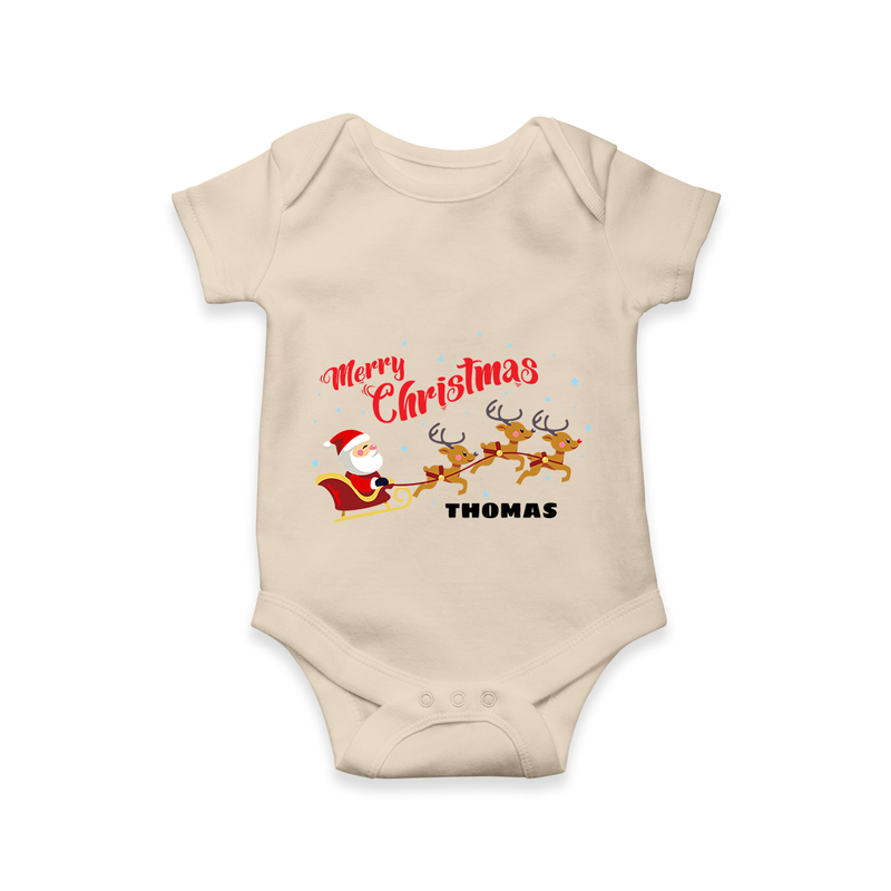 "Christmas Celebration" - Christmas Themed Kids Romper With Customized name - IVORY - 0 - 3 Months Old (Chest 16")