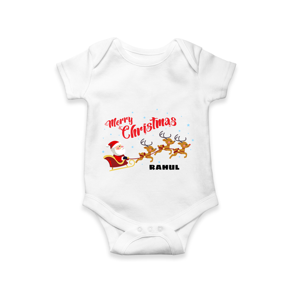 Merry Christmas Santa Sleigh Ride – Personalized Baby Romper - WHITE - New Born (Chest 14")