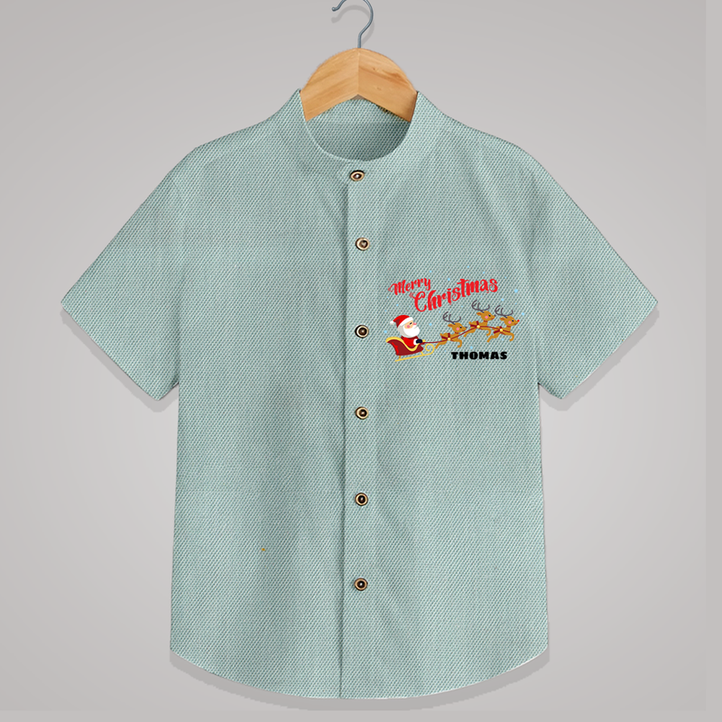 "Christmas Celebration" - Christmas Themed Kids Shirt With Customized name - ARCTIC BLUE - 0 - 6 Months Old (Chest 23")