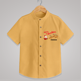 "Christmas Celebration" - Christmas Themed Kids Shirt With Customized name - PASTEL YELLOW - 0 - 6 Months Old (Chest 23")