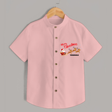 "Christmas Celebration" - Christmas Themed Kids Shirt With Customized name - PEACH - 0 - 6 Months Old (Chest 23")