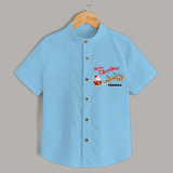 "Christmas Celebration" - Christmas Themed Kids Shirt With Customized name - SKY BLUE - 0 - 6 Months Old (Chest 23")