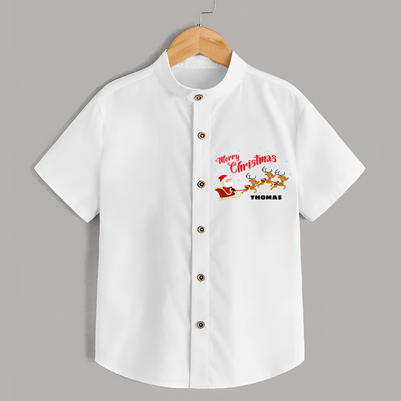 "Christmas Celebration" - Christmas Themed Kids Shirt With Customized name - WHITE - 0 - 6 Months Old (Chest 23")