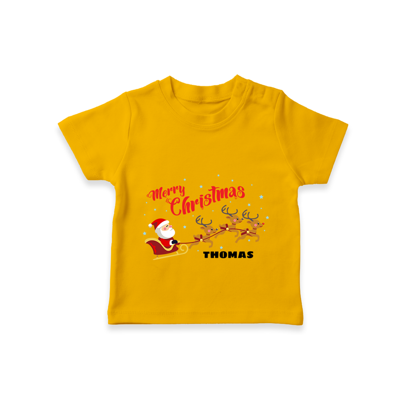 "Christmas Celebration" - Christmas Themed Kids T-Shirt With Customized name - CHROME YELLOW - 0-5 Months Old (Chest 17")