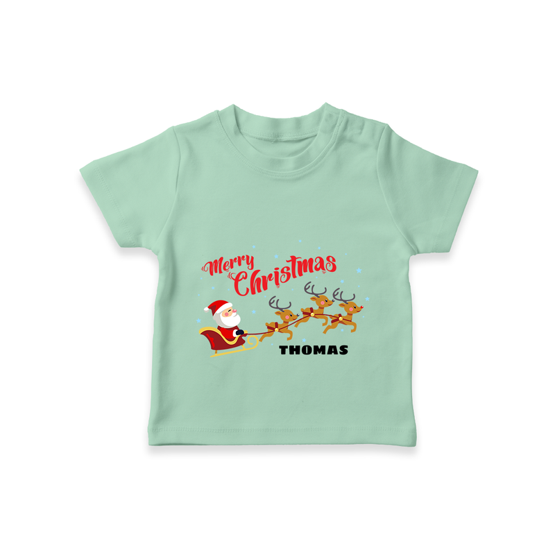 "Christmas Celebration" - Christmas Themed Kids T-Shirt With Customized name - MINT GREEN - 0-5 Months Old (Chest 17")