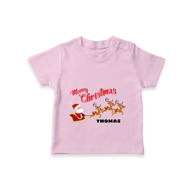 "Christmas Celebration" - Christmas Themed Kids T-Shirt With Customized name - PINK - 0-5 Months Old (Chest 17")