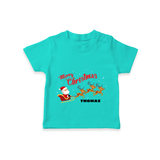 "Christmas Celebration" - Christmas Themed Kids T-Shirt With Customized name - TEAL - 0-5 Months Old (Chest 17")