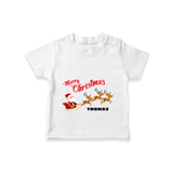 "Christmas Celebration" - Christmas Themed Kids T-Shirt With Customized name - WHITE - 0-5 Months Old (Chest 17")