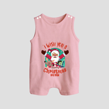 " I Wish You A Merry Christmas " - Christmas Themed Button Romper With Customized name - BABY PINK - 0 - 5 Months Old (Chest 18")