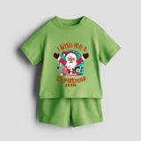 " I Wish You A Merry Christmas " - Christmas Themed Kids Co-ord Set With Customized name - KIWI GREEN - 0-5 months old  (Chest 18")