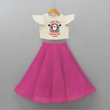 " I Wish You A Merry Christmas " - Christmas Themed Kids Crop Top And Skirt With Customized name - FUSCHIA - 6 - 9 Months Old (Chest 20" , Frock Waist 20")