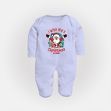 " I Wish You A Merry Christmas " - Christmas Themed Baby Sleep Suit With Customized name - BABY BLUE - New Born (Chest 7.5")