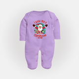 " I Wish You A Merry Christmas " - Christmas Themed Baby Sleep Suit With Customized name - LILAC - New Born (Chest 7.5")