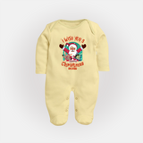 " I Wish You A Merry Christmas " - Christmas Themed Baby Sleep Suit With Customized name - PASTEL YELLOW - New Born (Chest 7.5")