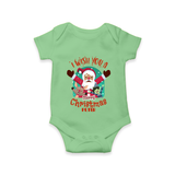 " I Wish You A Merry Christmas " - Christmas Themed Kids Romper With Customized name - GREEN - 0 - 3 Months Old (Chest 16")