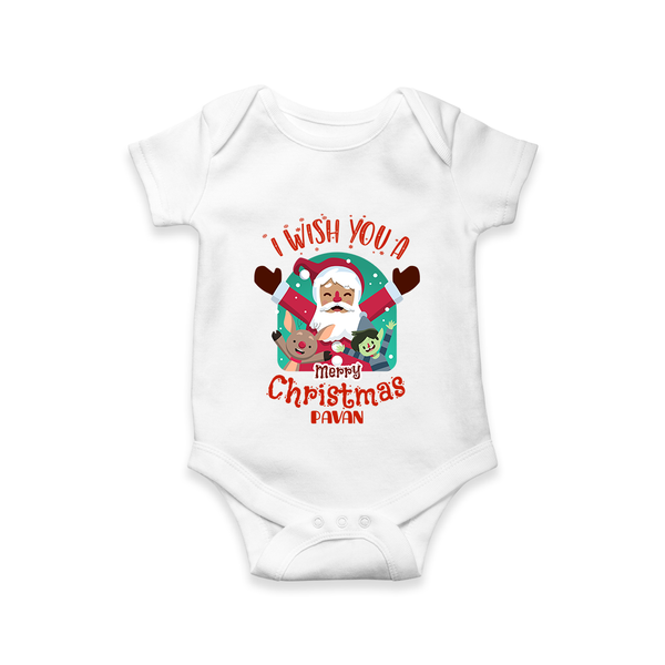 I Wish You a Merry Christmas Santa Party – Personalized Baby Romper - WHITE - New Born (Chest 14")