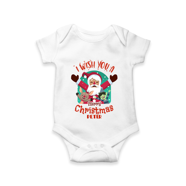 " I Wish You A Merry Christmas " - Christmas Themed Kids Romper With Customized name - WHITE - 0 - 3 Months Old (Chest 16")