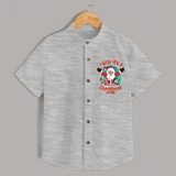 " I Wish You A Merry Christmas " - Christmas Themed Kids Shirt With Customized name - GREY MELANGE - 0 - 6 Months Old (Chest 23")